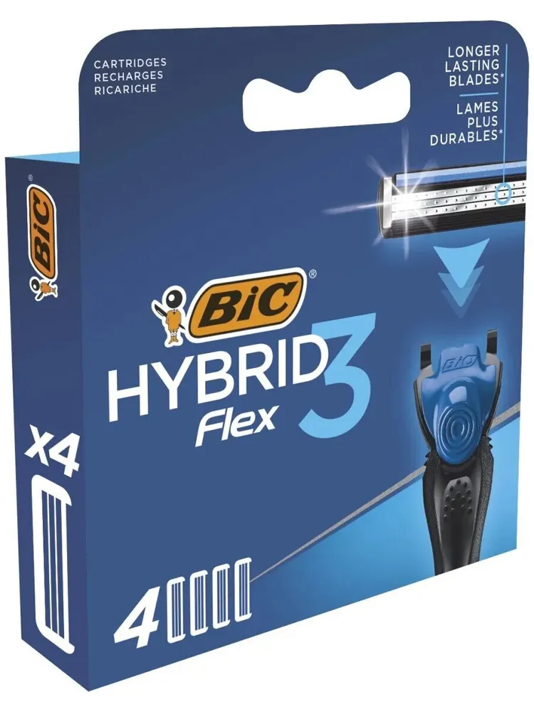 Сменные кассеты BIC Hybrid 3 Flex, 3 лезвия, 4 шт. bic мужская бритва 3 лезвия hybrid 3 flex 2 сменные кассеты 69
