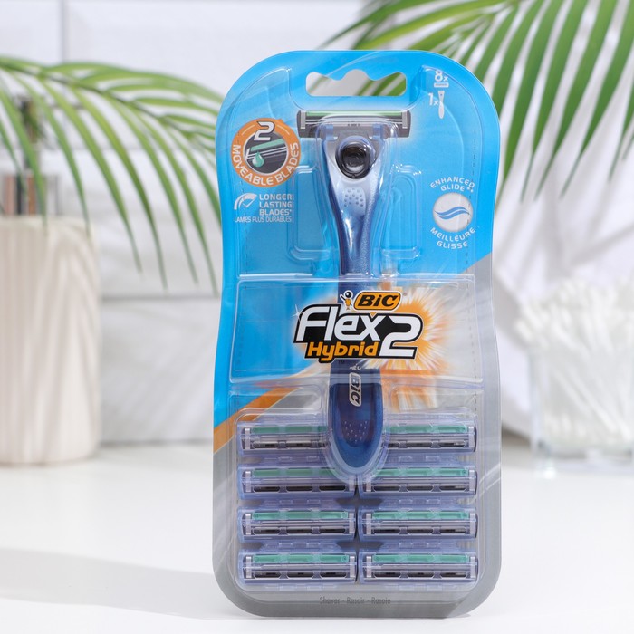 Станок для бритья BIC Flex 2 Hybrid и 8 сменных кассет станок для бритья bic flex 3 hybrid 2 кассеты