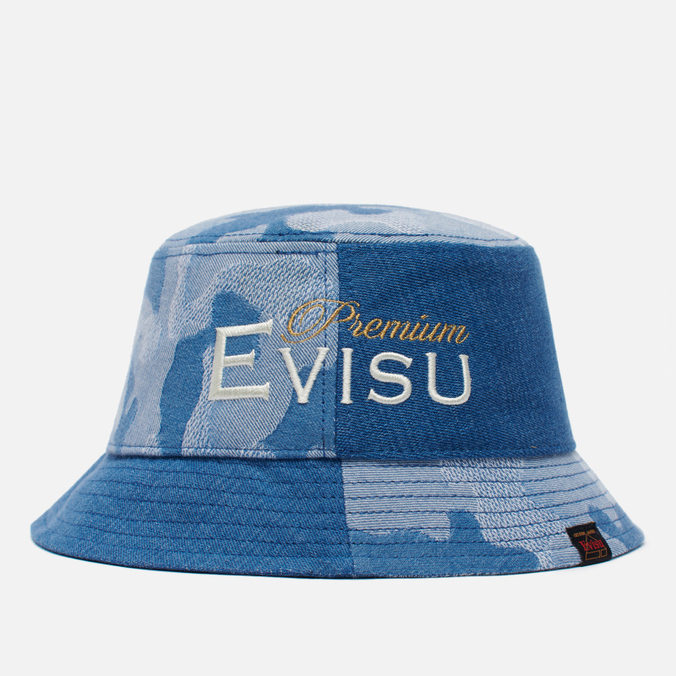 фото Панама мужская evisu two-tone denim blocking printed godhead голубая