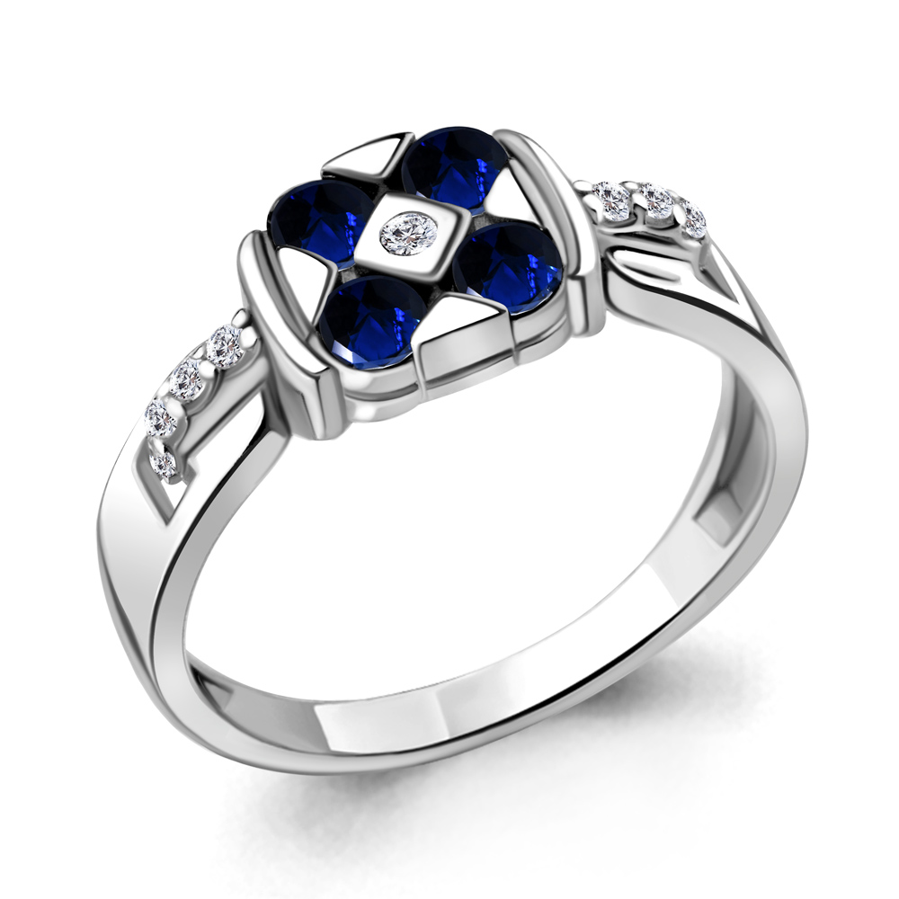 

Кольцо из серебра с фианитом/сапфиром искусственным р., Aquamarine 68823АБ, 68823АБ_925_р