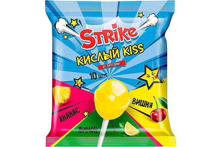 Strike, карамель на палочке Кислый kiss, 113 г