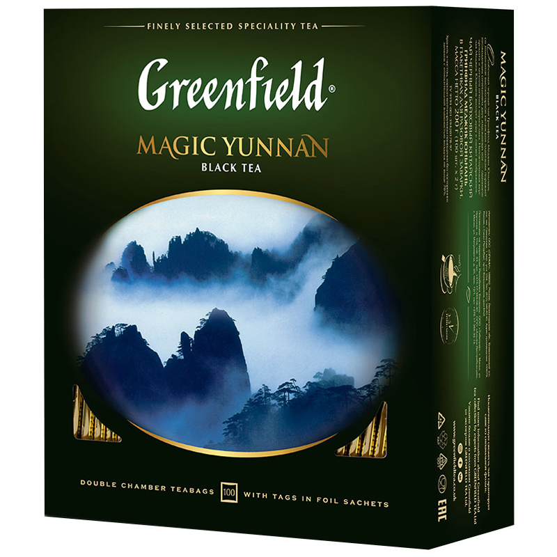 Чай Greenfield Magic Yunnan, черный, 100 фольг. пакетиков по 2г