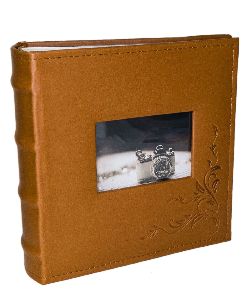 Фотоальбом «Орнамент с окном», коричневый, обложка эко-кожа, 300 фото в кармашках 10х15 см