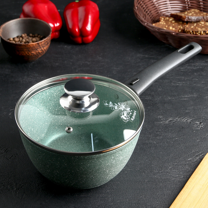 

Кастрюля, 1,5 л, съёмная ручка, стеклянная крышка, антипригарное покрытие, цвет фисташковы, KUKMARA «Мраморная»