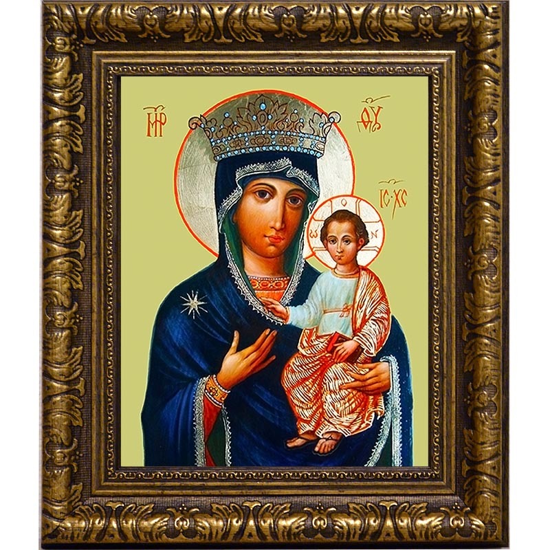 

Милосердная Юровичская икона Божьей Матери на холсте.