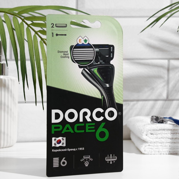 Станок для бритья Dorco Pace 6 + 2 кассеты, 6 лезвий, плавающая головка бритвенные станки одноразовые dorco pace 6 6 лезвий плавающая головка 4 станка