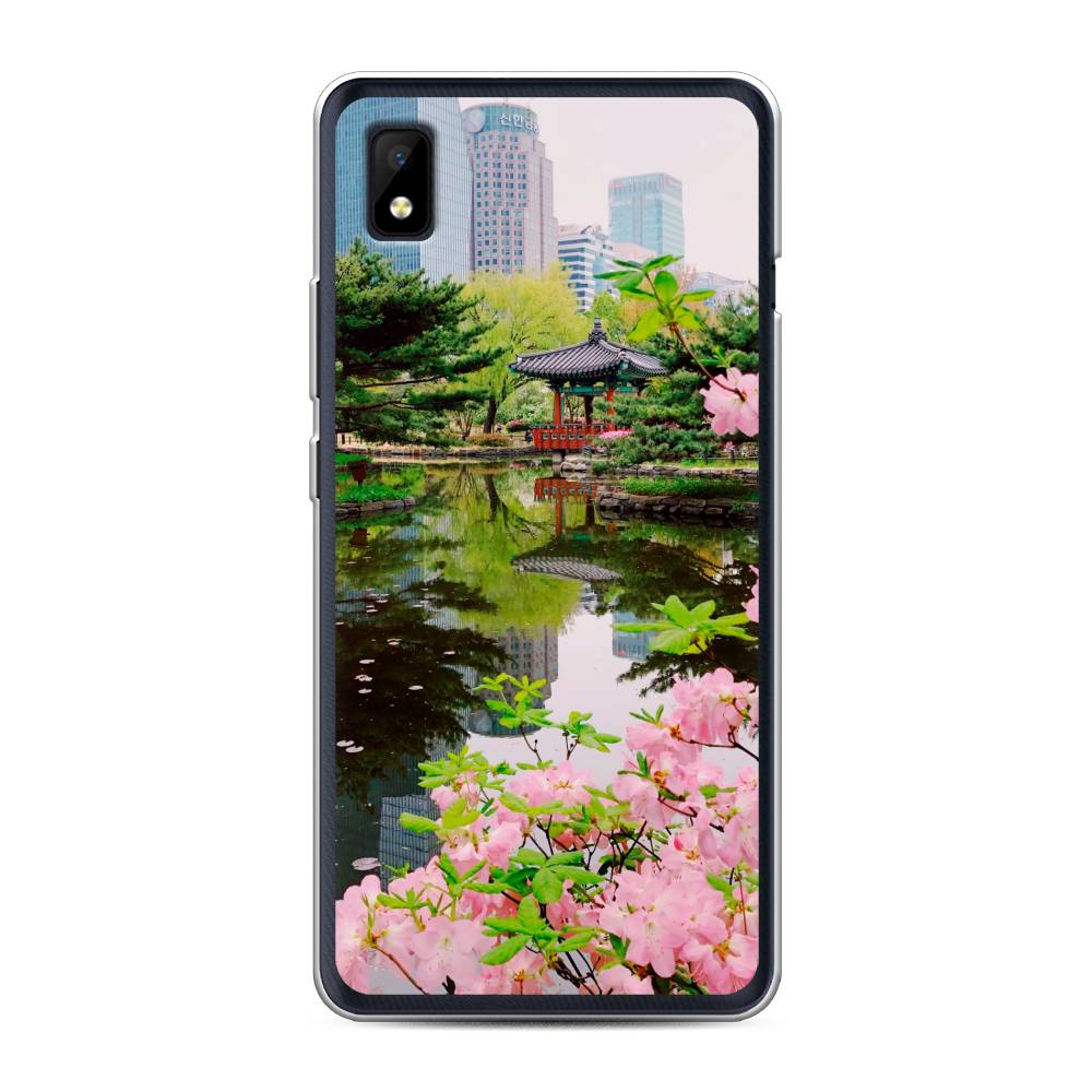 

Чехол на ZTE Blade L210 "Сакура возле озера", Зеленый;розовый;голубой, 134150-2