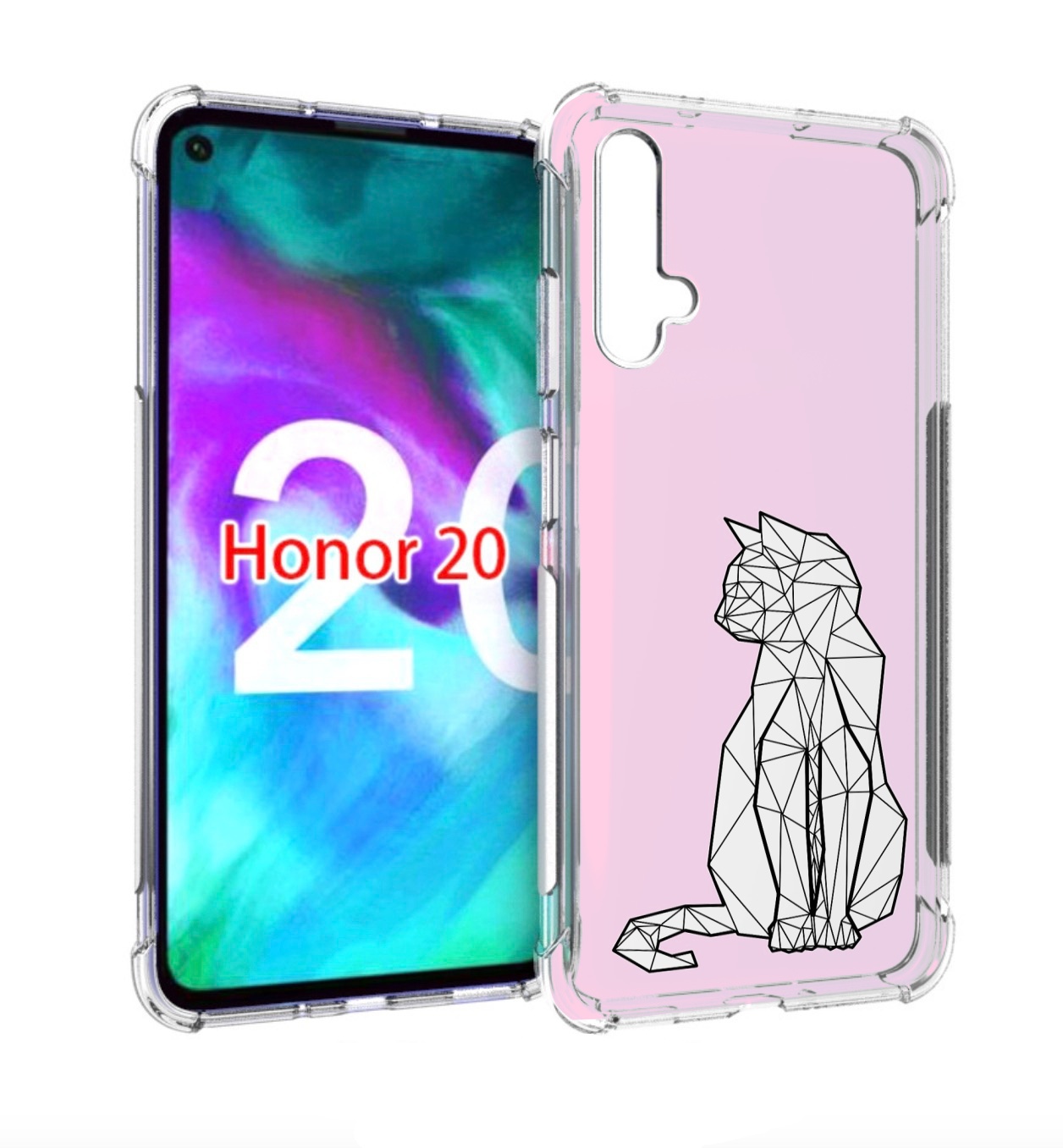 

Чехол бампер MyPads белый котик с гранями для Honor 20 Honor, Прозрачный, Tocco