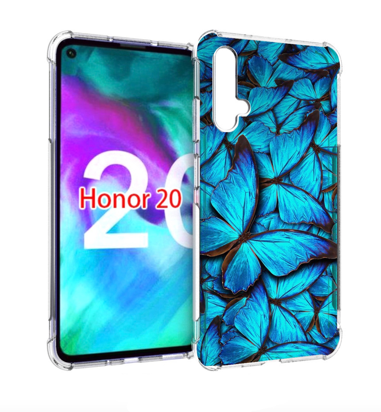 

Чехол бампер MyPads бирюзовые бабочки для Honor 20, Прозрачный, Tocco