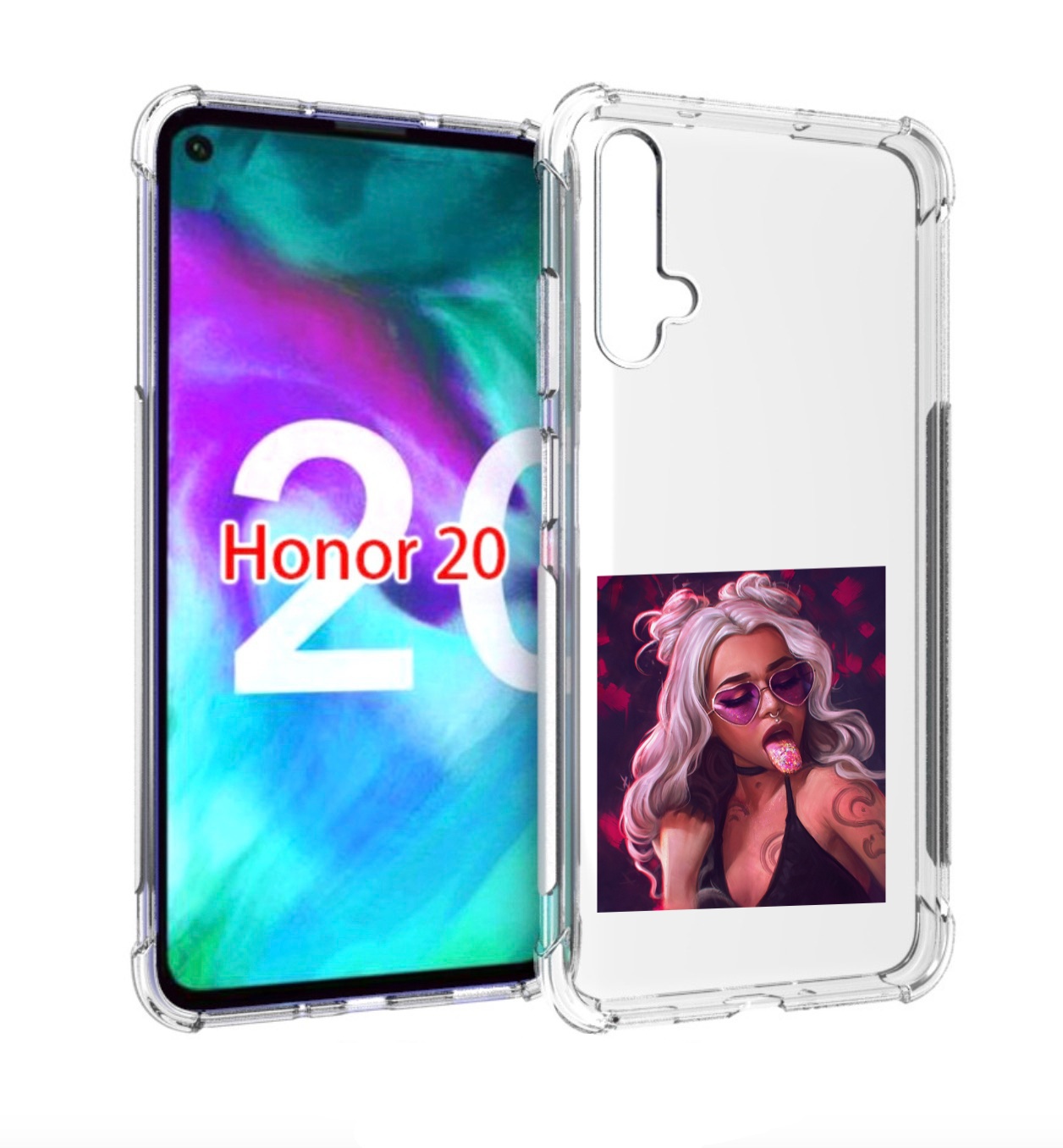 

Чехол бампер MyPads блестящий-язык женский для Honor 20, Прозрачный, Tocco
