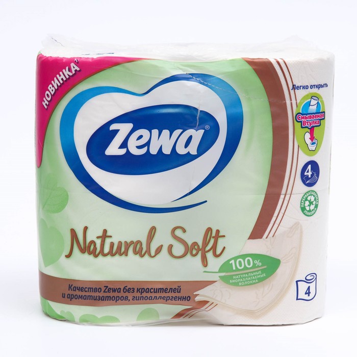 

Туалетная бумага Zewa Natural Soft, 4 слоя, 4 рулона