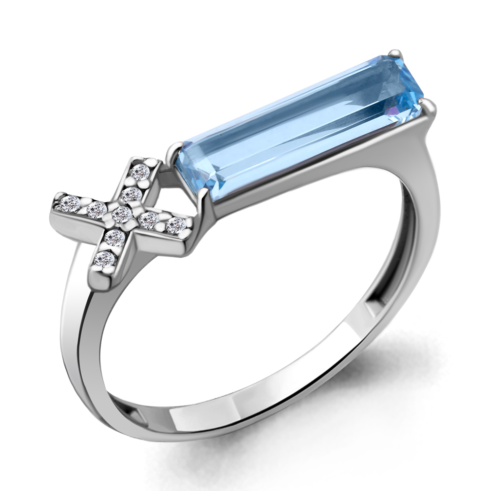 

Кольцо из серебра с топазом искусственным/фианитом р. Aquamarine 6930192А, 6930192А_925_р