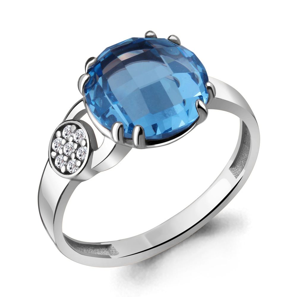 

Кольцо из серебра с топазом искусственным/фианитом р. Aquamarine 6933592А, 6933592А_925_р
