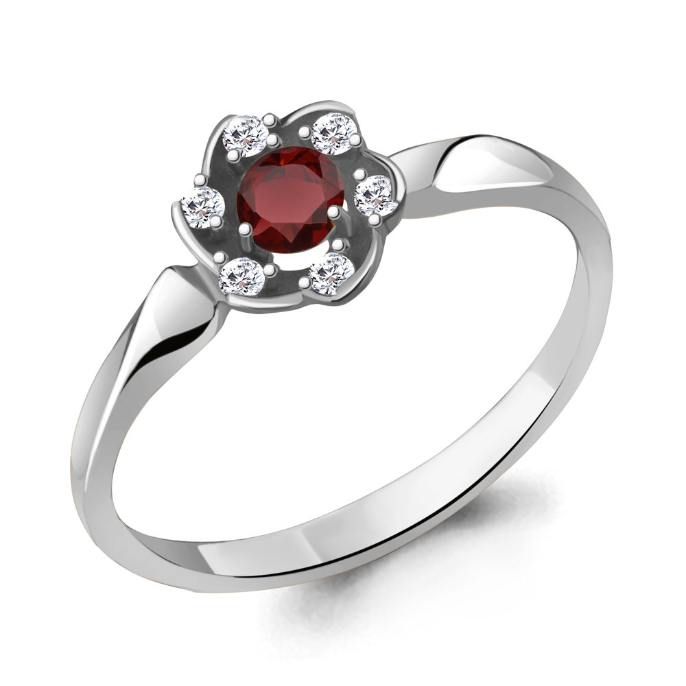 

Кольцо из серебра с гранатом/фианитом р., Aquamarine 6941403А, 6941403А_925_р