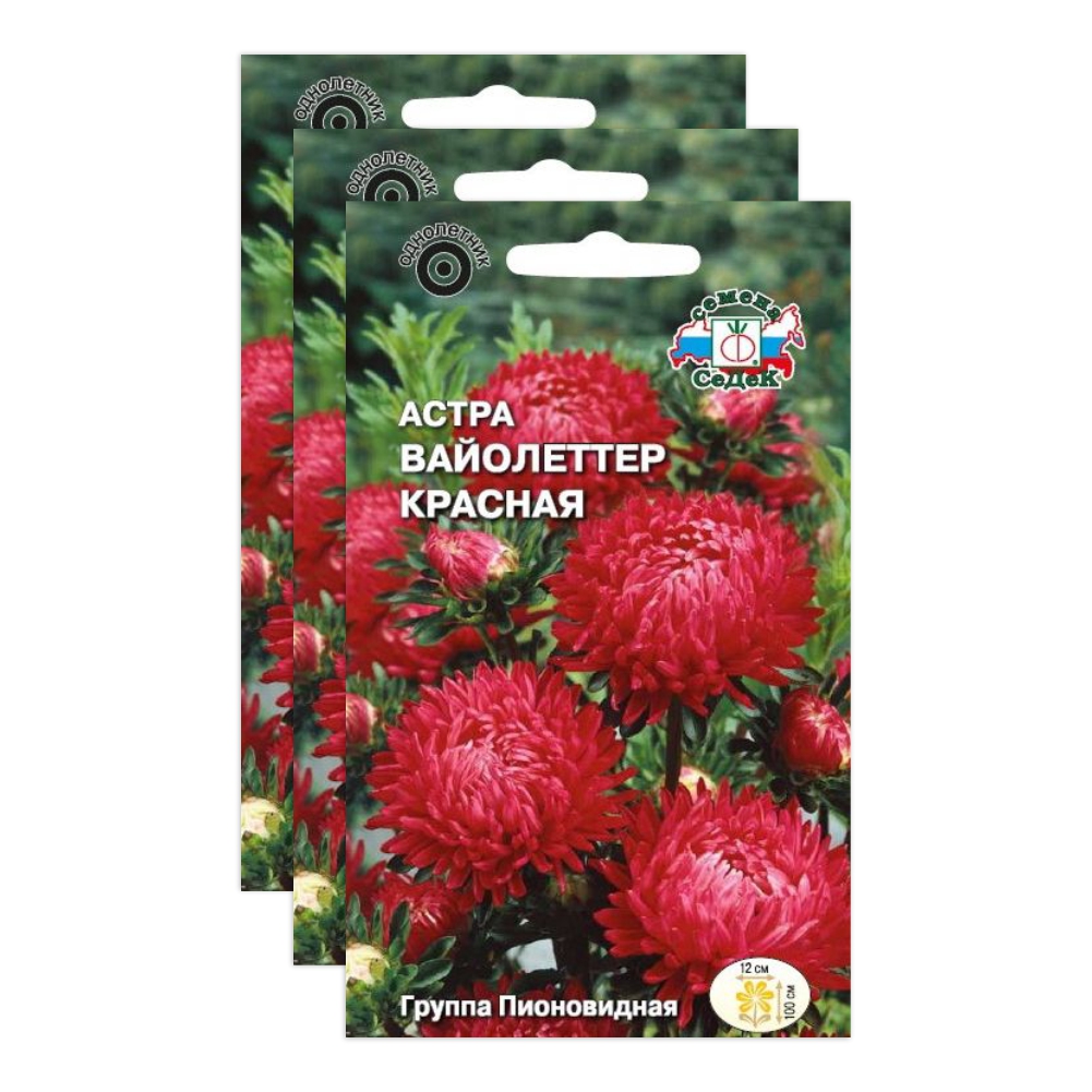 Комплект семян астра Вайолеттер красная Седек Однолетние 23-04290 3 упакови