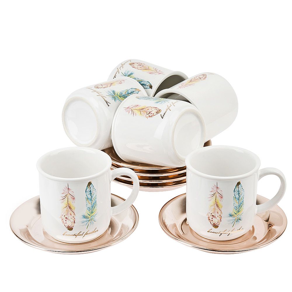 Чайный набор Nouvelle Перья на 6 персон 12 предметов чашки 250 мл, блюдца, керамика