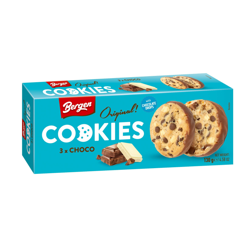 Печенье ORIGINAL COOKIES с кусочками белого, молочн/и темного шоколада,135г