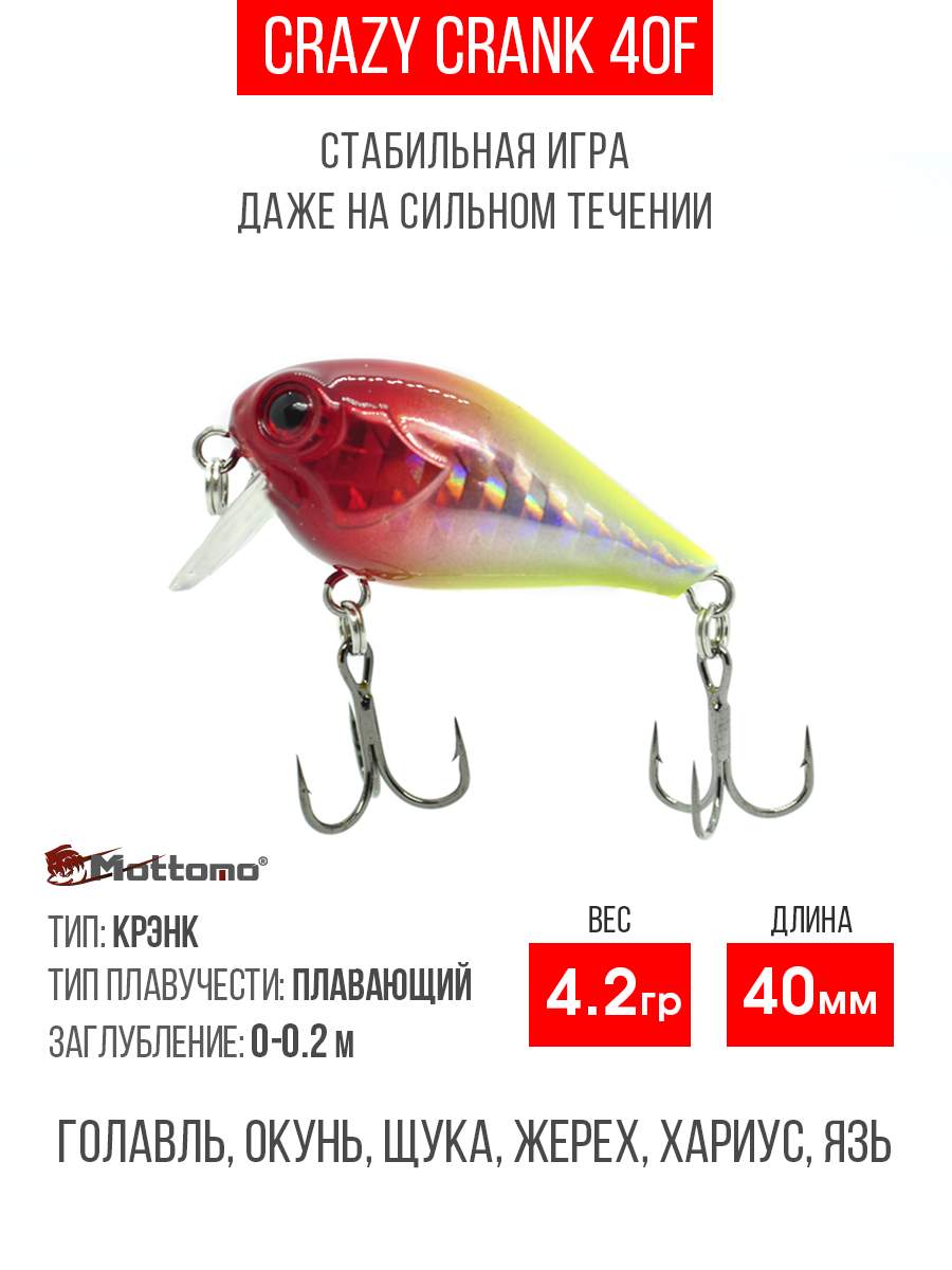 

Воблер Mottomo Crazy Crank 40F 4,2g Pure Clown, Разноцветный, Crazy Crank