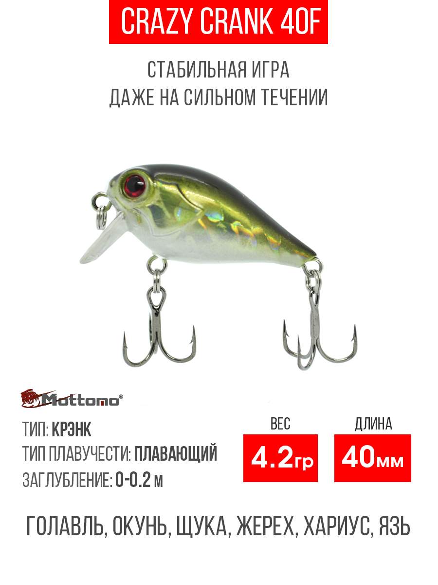 

Воблер Mottomo Crazy Crank 40F 4,2g Dark Silver Shine, Разноцветный, Crazy Crank