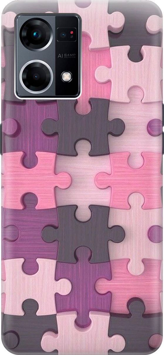 

Силиконовый чехол на OPPO Reno7 с принтом "Сиреневый паззл", Розовый;фиолетовый, 157879