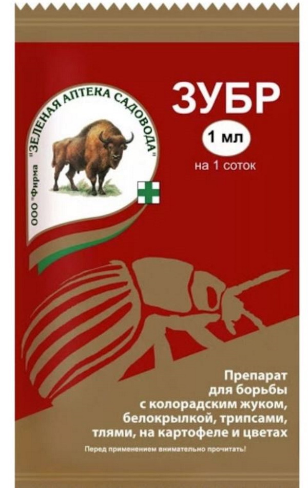 

Инсектицид ЗАС Зубр для картофеля и цветов универсальный 1мл (завод уп. 200 шт) (200 шт.), Зубр