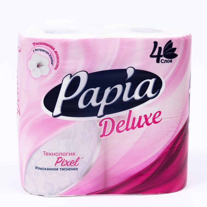Туалетная бумага PAPIA DELUXE Белая, 4 слоя, 4 рулона бумага туалетная для диспенсера 1 слойная терес эконом макси белая 480м 6 рул уп