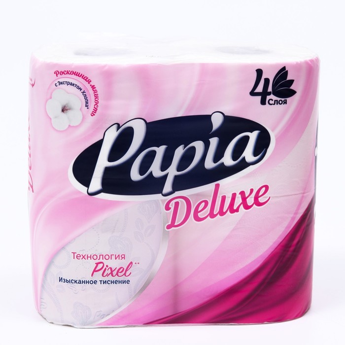 Туалетная бумага PAPIA DELUXE Белая, 4 слоя, 4 рулона туалетная бумага zewa плюс белая 2 слоя 12шт