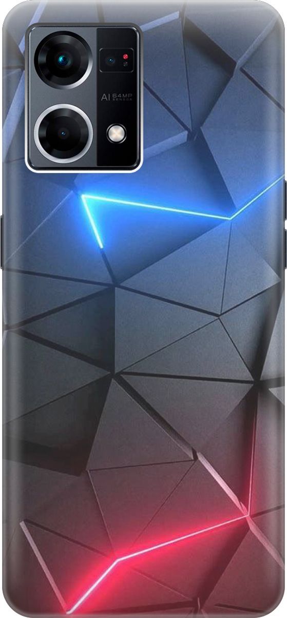 

Силиконовый чехол на OPPO Reno7 с принтом "Графитовые грани", Серый;синий, 157866