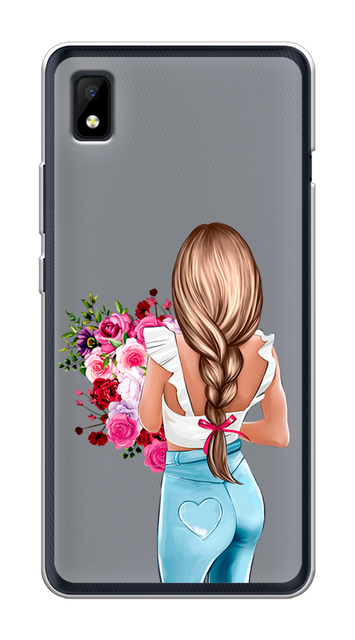 

Чехол на ZTE Blade L210 "Девушка с цветами", Коричневый;розовый;голубой, 134150-6