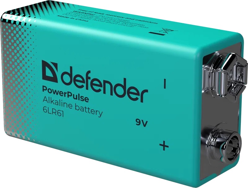 Батарейка 9V Крона щелочная Defender PowerPulse 6LR61-1BL в блистере 1шт 56261