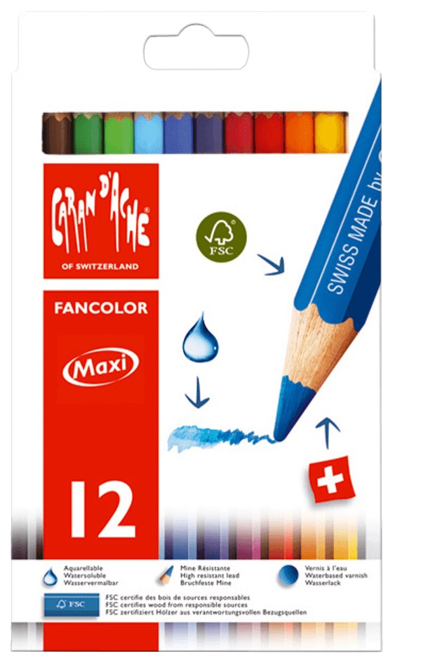 Набор карандашей цветных Carandache Fancolor Aquarelle Maxi 12 цветов картонная коробка