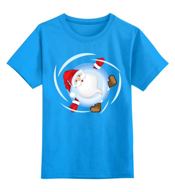 фото Детская футболка printio санта дед мороз в снежном шаре цв.голубой р.152