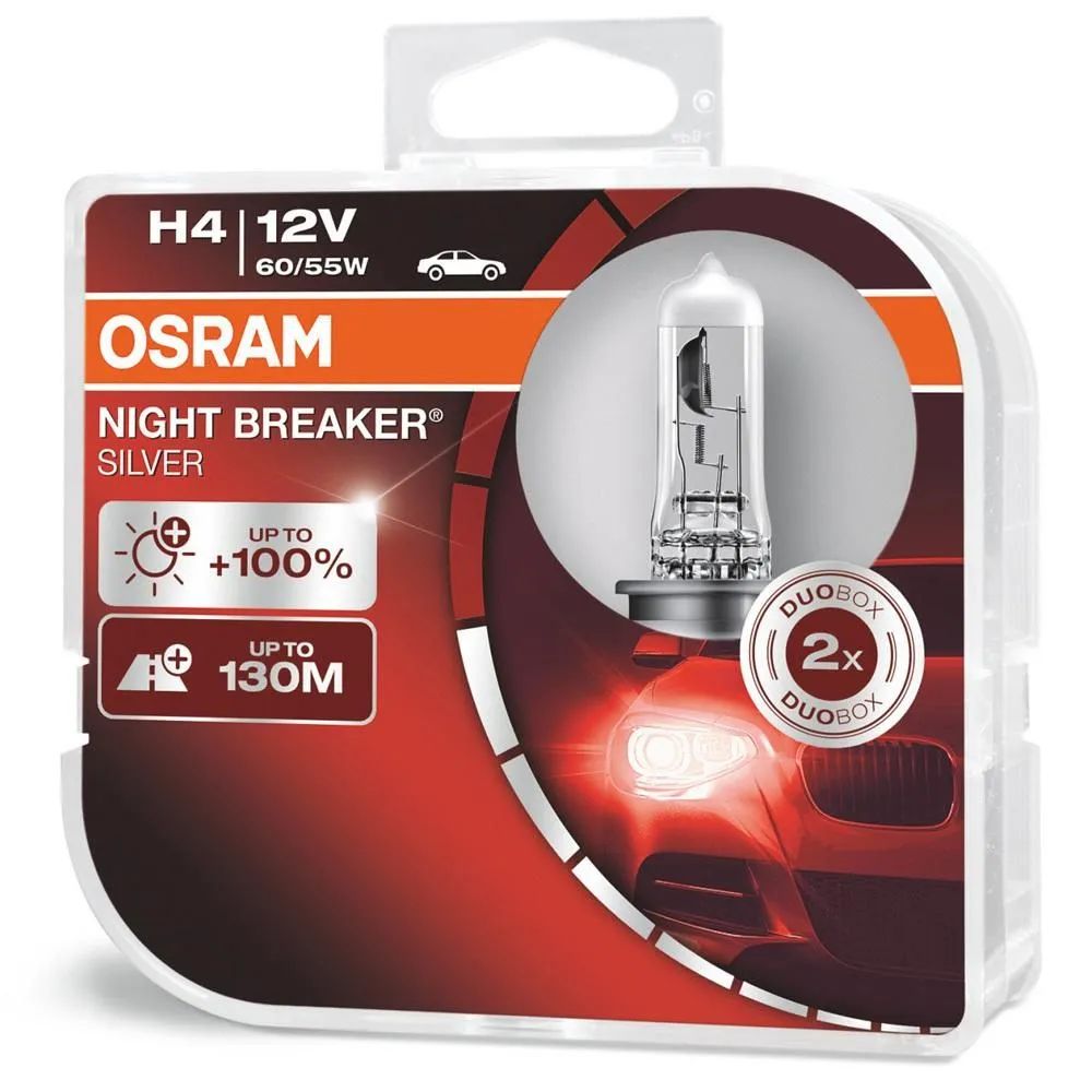 Лампа 12V H4 60/55W P43t +100% бокс (2шт.) Night Breaker Silver OSRAM