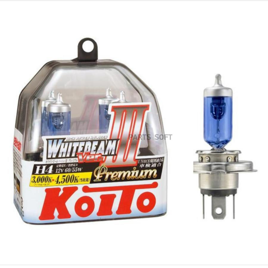 

Лампа 12V H4 60/55W P43t 4500K KOITO Whitebeam Premium 2 шт. картон P0744W