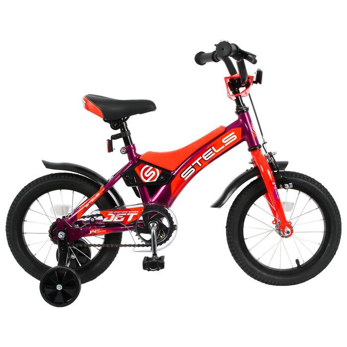Детский велосипед Stels Велосипед Детские Jet 14 Z010, год 2021 , цвет Фиолетовый-Оранжевы женский велосипед stinger laguna std 26 microshift год 2021 фиолетовый ростовка 17