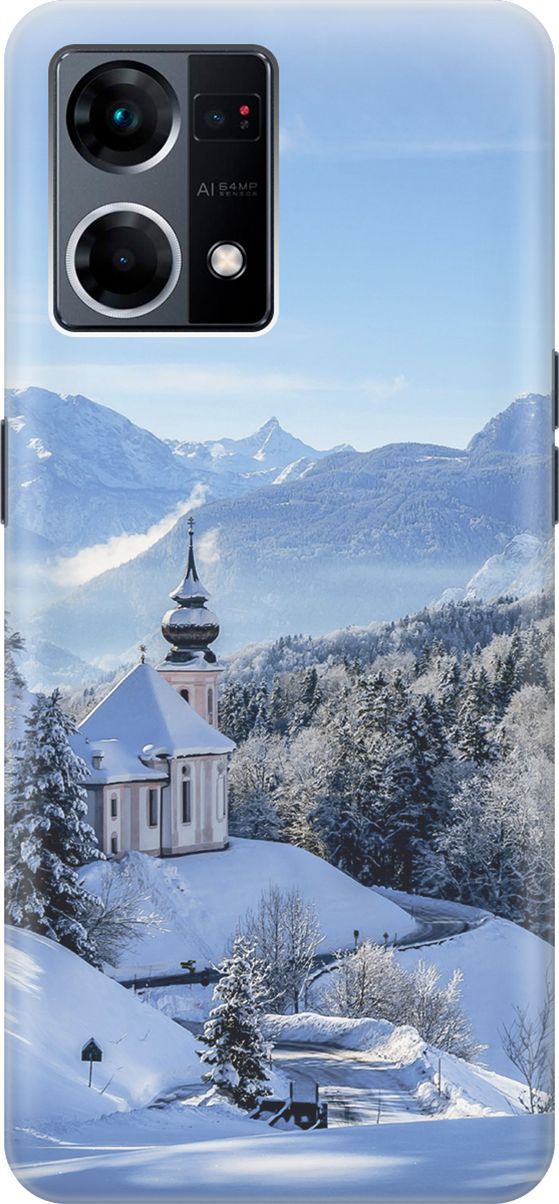 

Силиконовый чехол на OPPO Reno7 с принтом "Заснеженные горы", Голубой;синий, 157871
