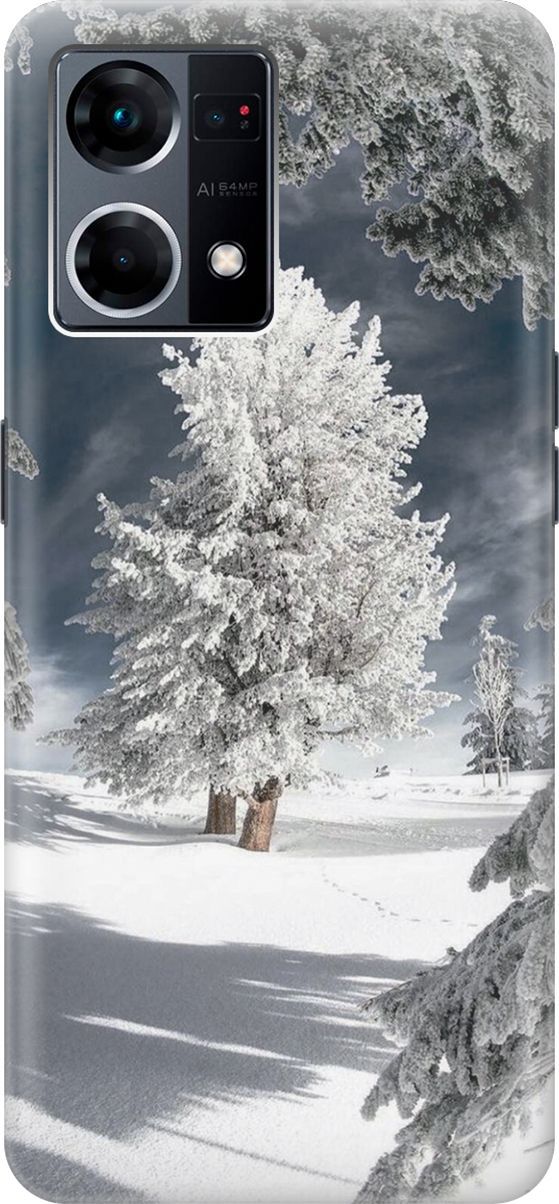 

Силиконовый чехол на OPPO Reno7 с принтом "Заснеженные деревья", Белый;серый, 157871