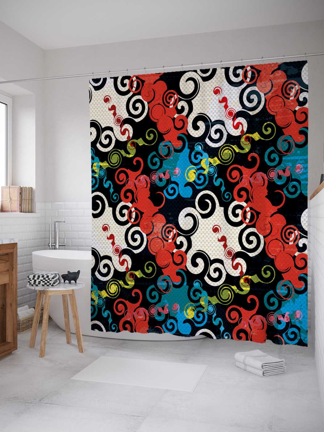 

Штора для ванной JoyArty "Облачные спирали" из сатена, 180х200 см с крючками