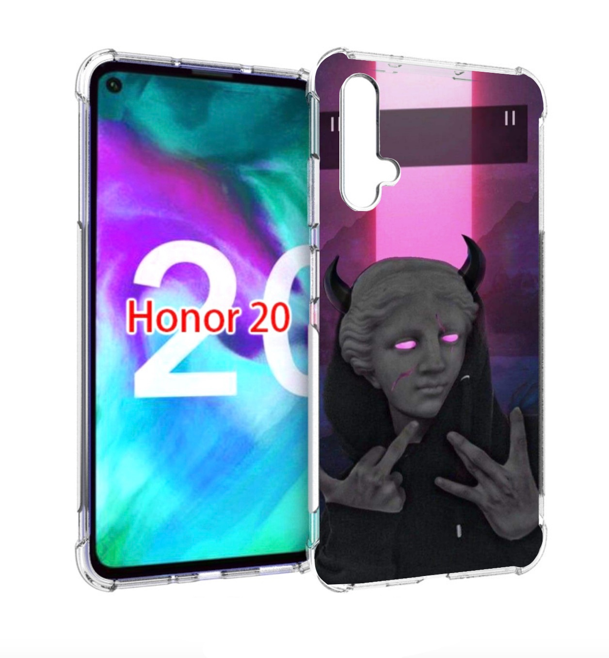 

Чехол бампер MyPads глитч-статуя для Honor 20, Прозрачный, Tocco