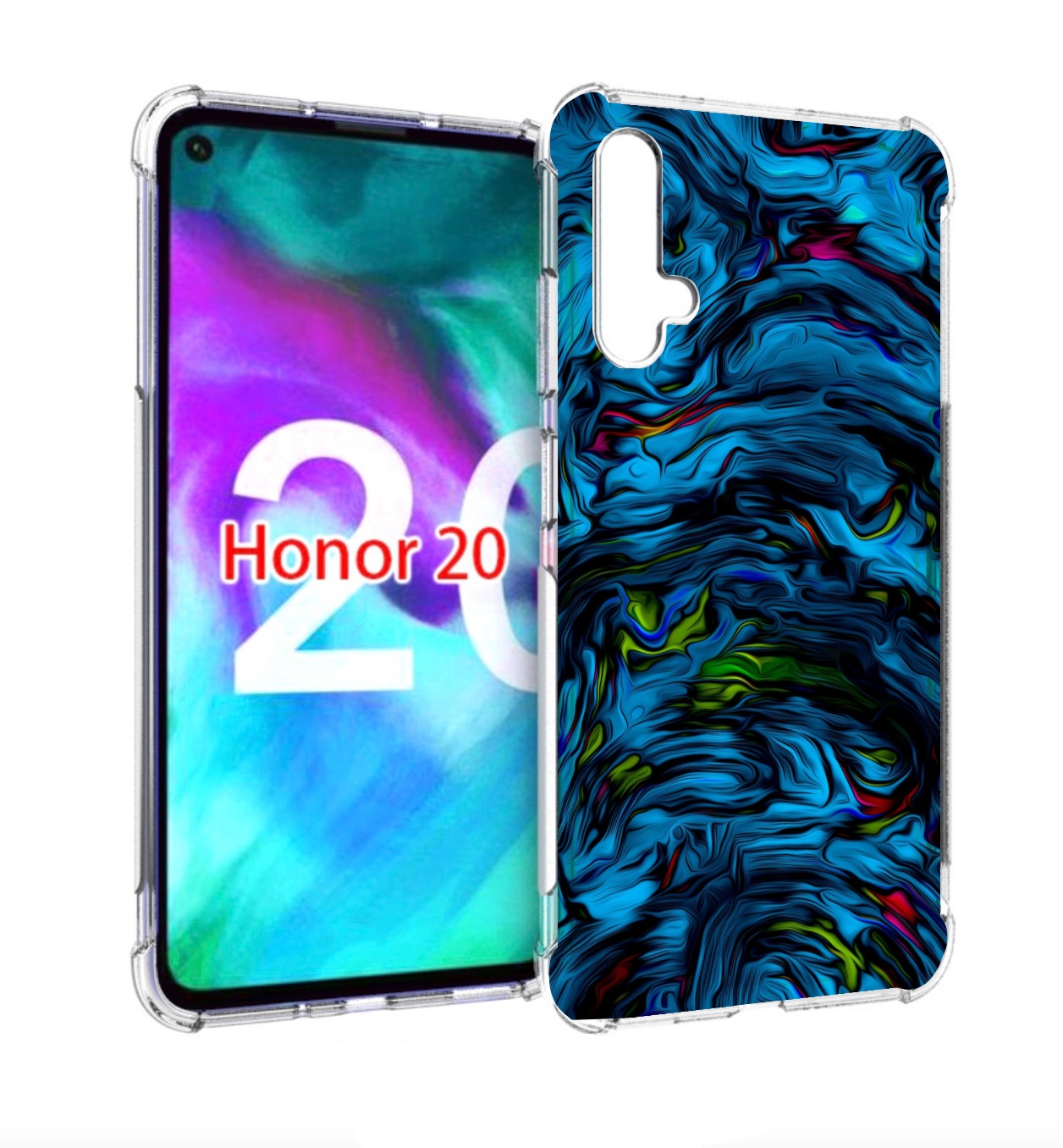 

Чехол бампер MyPads голубая краска в темноте для Honor 20, Прозрачный, Tocco