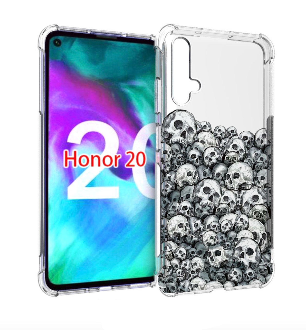 

Чехол бампер MyPads гора из черепов для Honor 20, Прозрачный, Tocco