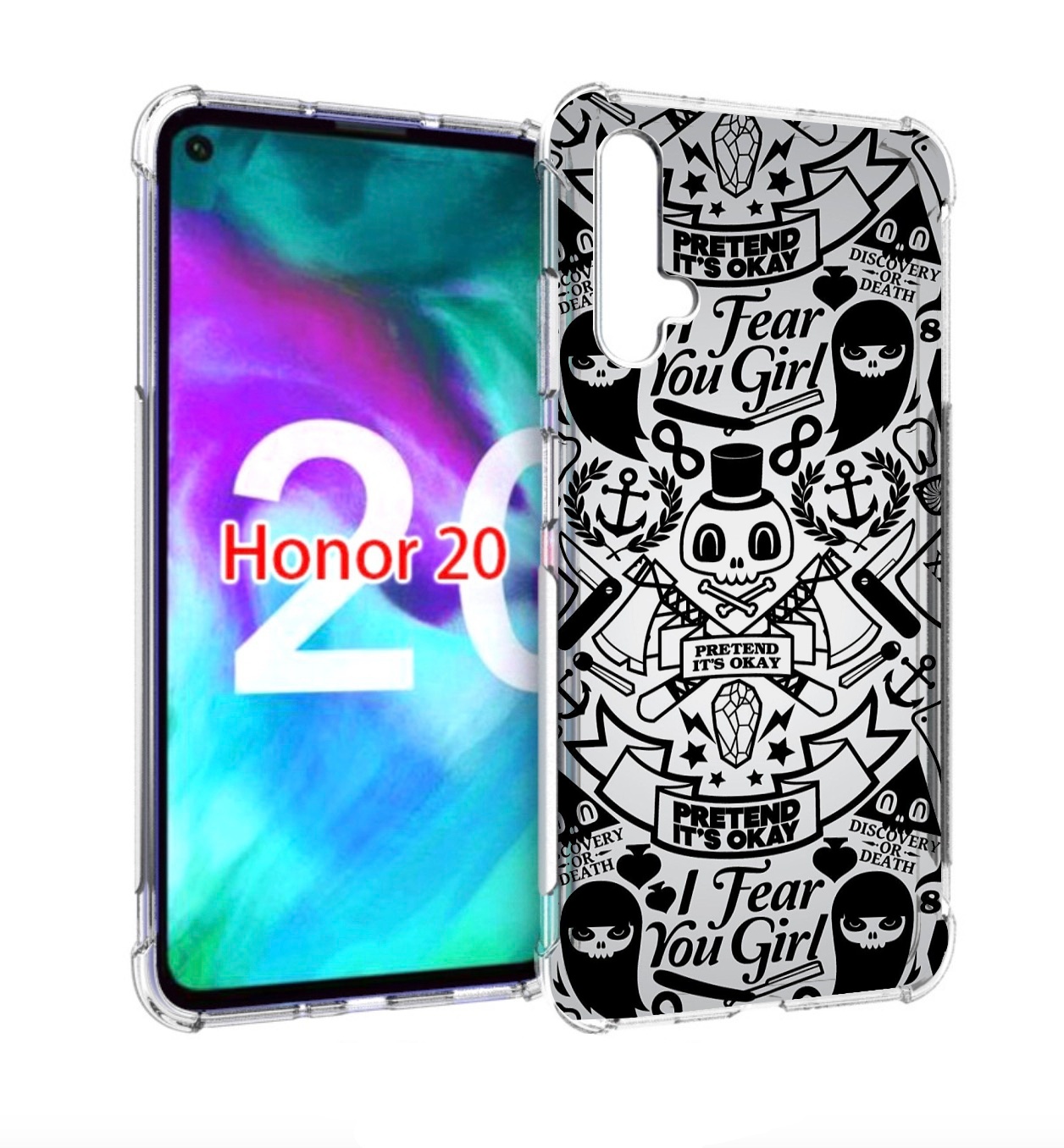 

Чехол бампер MyPads готический-принт для Honor 20, Прозрачный, Tocco