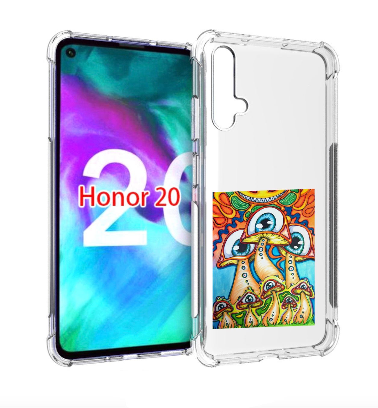

Чехол бампер MyPads грибы с глазами для Honor 20, Прозрачный, Tocco