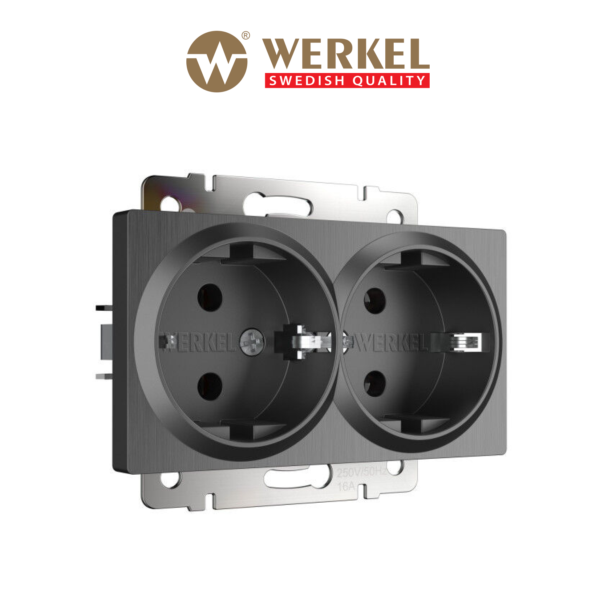 

Встраиваемая двойная розетка Werkel W1172004 графит рифленый с заземлением 16 А, Серый, Розетка двойная с заземлением