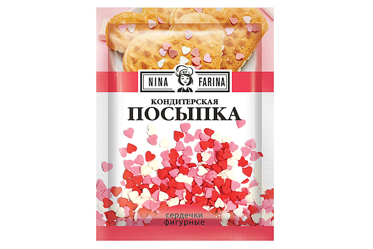 Nina Farina, кондитерская посыпка Фигурные сердечки, 15 г, (15шт.)