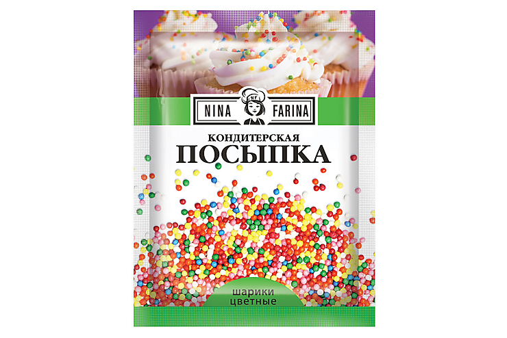 Nina Farina, кондитерская посыпка Цветные шарики, 15 г, (15шт.)