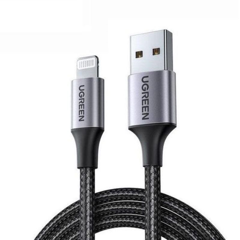 фото Кабель ugreen lightning to usb cable alu case with braided 1m us199 (black) (60156)