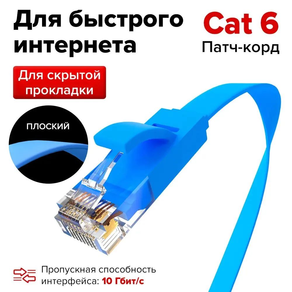 Патч-корд RIPO RJ-45 - RJ-45 RJ 45 1.8м 003-300132 Патч-корд плоский Ripo UTP4 Cat 6, RJ45-RJ45, 1,8 m, PVC (синий)