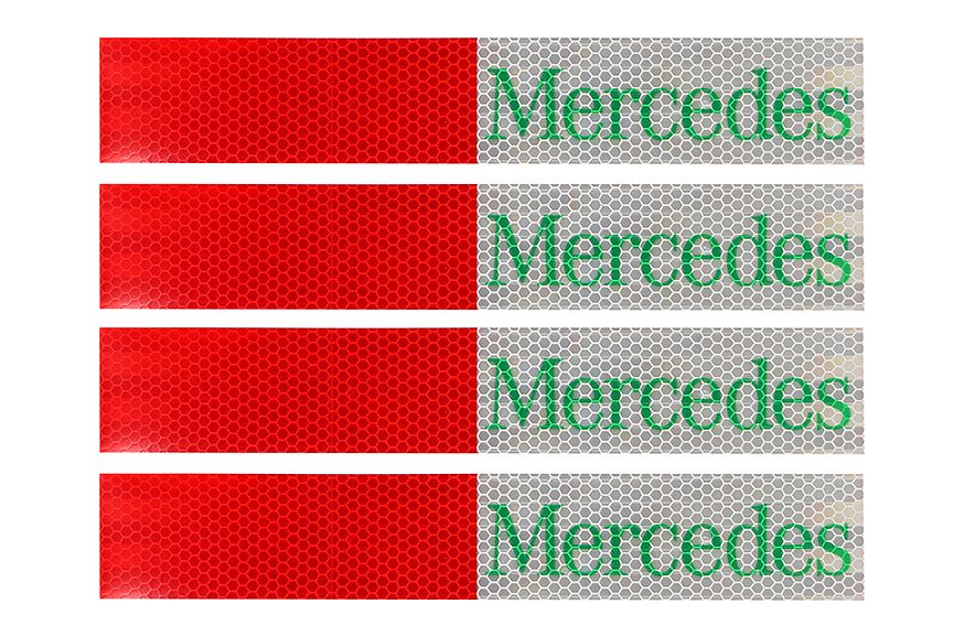 

Наклейка Лента светоотражающая MERCEDES красно-белая (зеленая надпись) 30*5 см (комплект 4, Белый;красный