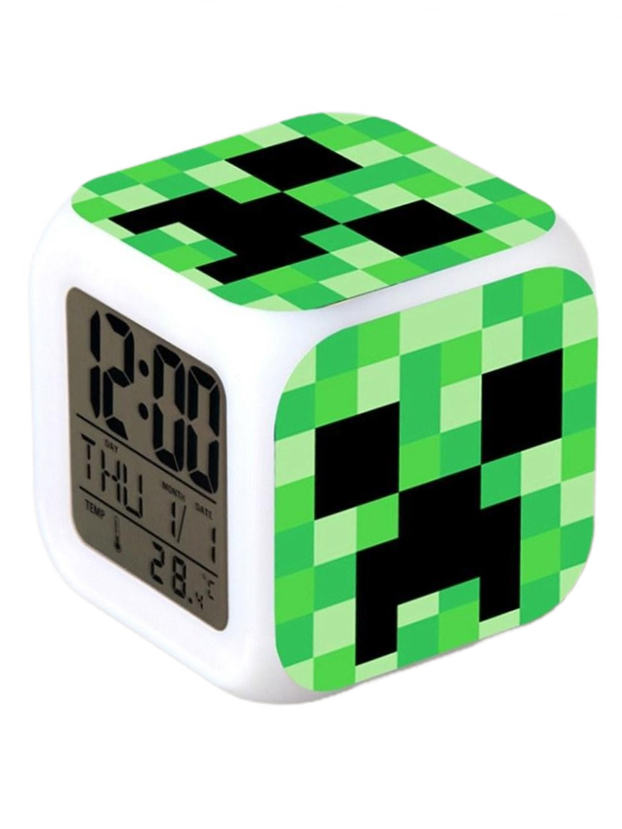 Настольные часы будильник StarFriend Майнкрафт Крипер Minecraft подсветка 7,7 см